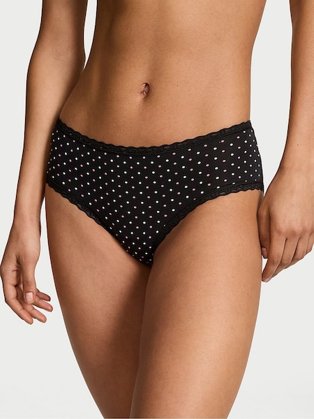Victoria's Secret Black Multicolour Dot Cheeky Cotton Lace Waist Knickers (AR7228) | €10.50