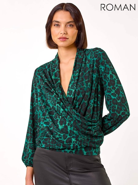Roman Animal Print Stretch Wrap Top (AR7255) | 268 LEI