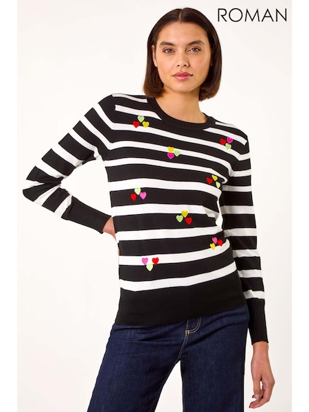 Roman Black Stripe Heart Crew Neck Knit Jumper (AR7261) | €51