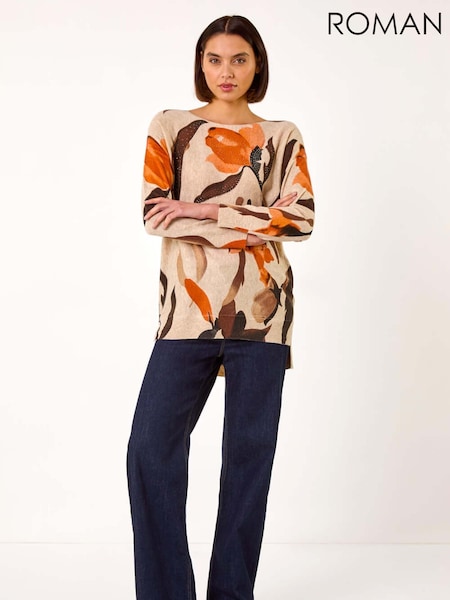 Roman Brown Floral Print Tunic Jumper (AR7263) | €58