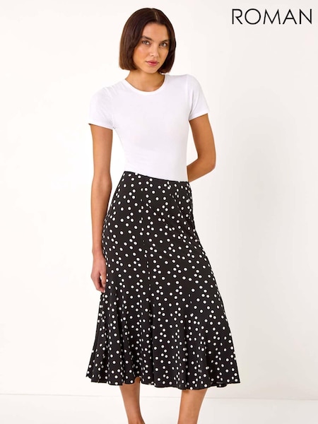 Roman Polkadot Print Panel Skirt (AR7265) | ‏201‏₪