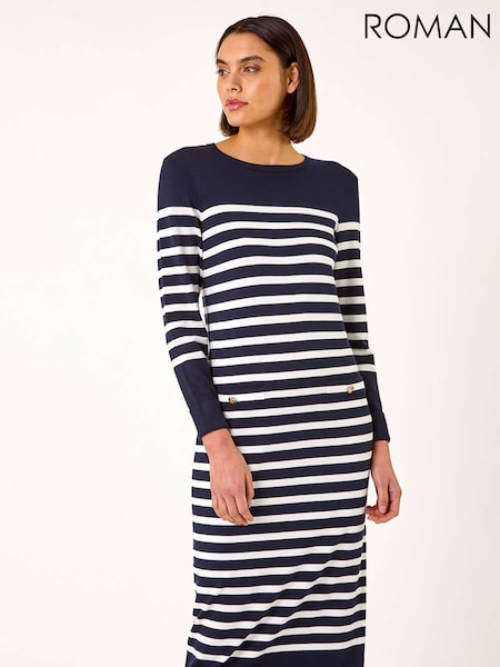 Roman Blue Stripe Print Knit Midi Dress (AR7266) | €63
