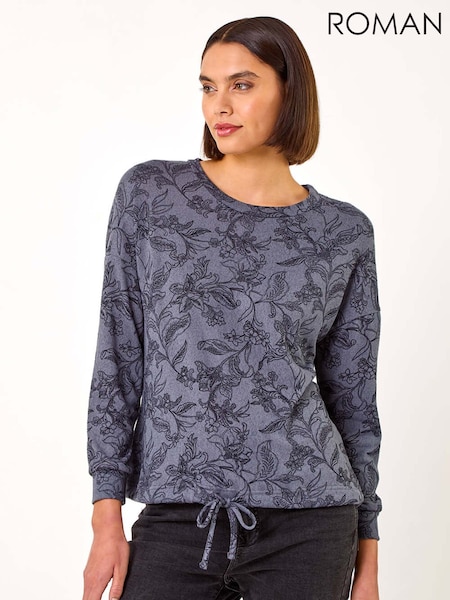 Roman Grey Floral Print Tie Hem Top (AR7275) | AED233