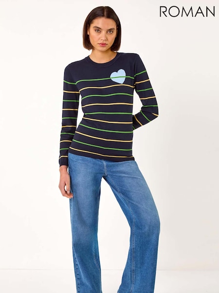 Roman Blue Heart Stripe Knit Jumper (AR7282) | €51