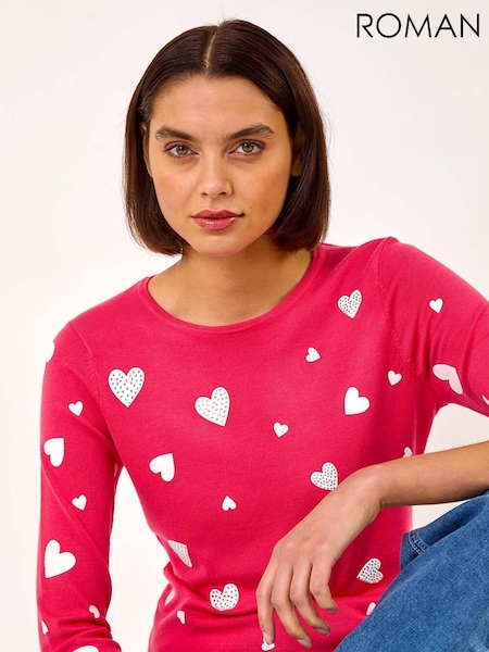 Roman Pink Heart Hotfix Print Jumper (AR7283) | 2,523 UAH