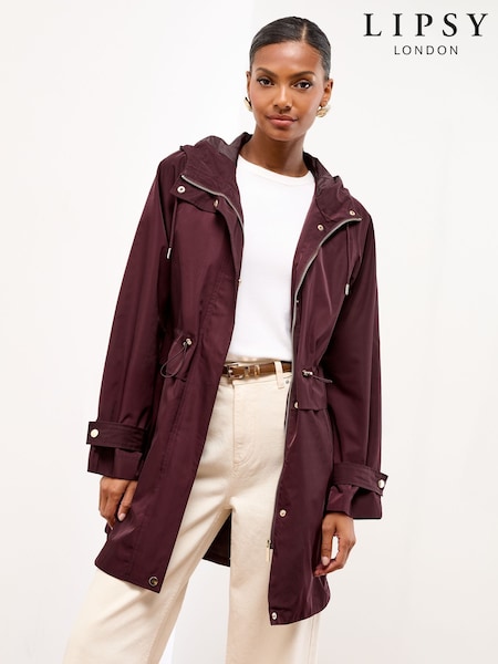 Lipsy Cherry Red Waisted Detail Shower Resistant Raincoat (AR7349) | €99