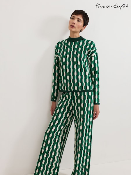 Phase Eight Green Payton Geo Jacquard Knit Top (AR7374) | €64