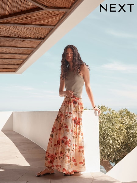 צבע אדום/שמנת עם הדפס - Lightweight Maxi Skirt (AR7425) | ‏0‏₪