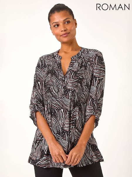 Roman Linear Print Pintuck Pleat Shirt (AR7715) | €56