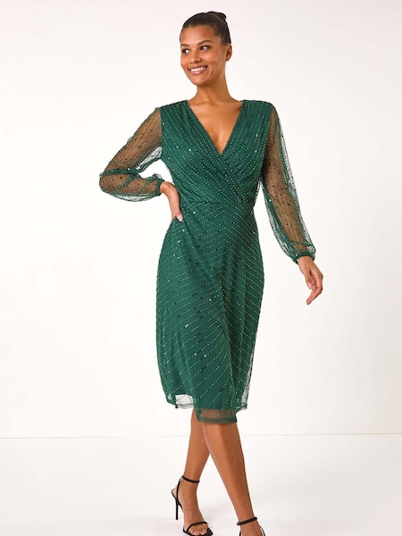Roman Green Embellished V-Neck Wrap Dress (AR7743) | €73