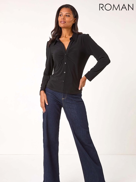 Roman Collar Button Stretch Blouse (AR7744) | 57 €