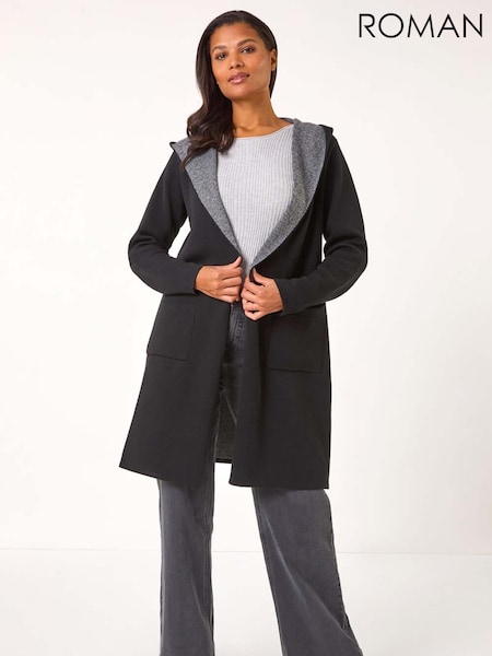 Roman Black Contrast Hooded Longline Cardigan (AR7752) | €66
