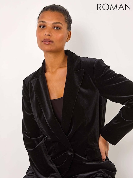 Черный - Roman Velvet Double Breasted Blazer (AR7767) | €93
