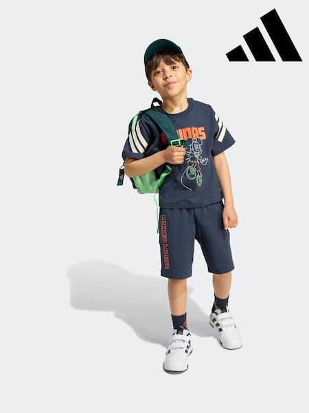 adidas Blue Disney Mickey Mouse T-Shirt and Shorts Set Little Kids (AR7829) | €48