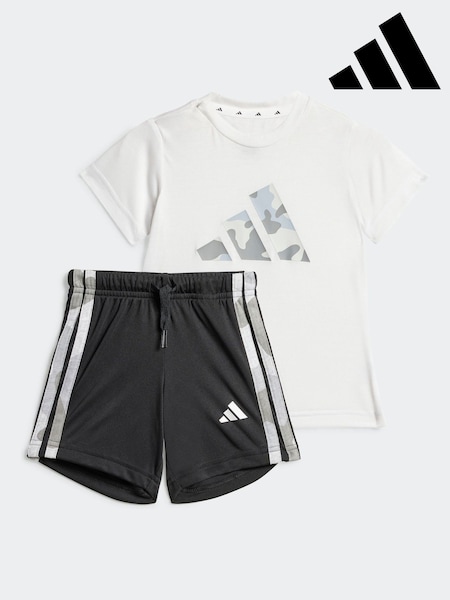 adidas White Train Essentials Camo Logo Infant Kids T-Shirt and Shorts Set (AR7905) | R$ 225