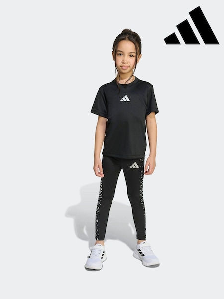 adidas Black Train Essentials Glam T-Shirt and Leggings Sport Set Little Kids (AR7919) | R$ 245