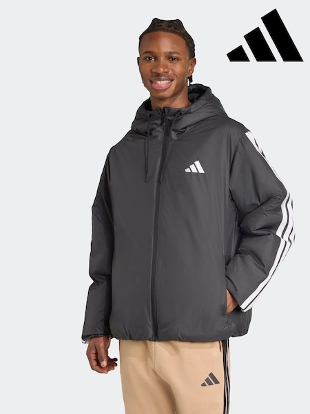 adidas Black Essentials CLIMAWARM 3-Stripes Insulated Hooded Jacket (AR7941) | €111