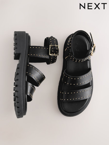 Black Leather Forever Comfort® Chunky Studded Sandals (AR7987) | 1,978 UAH