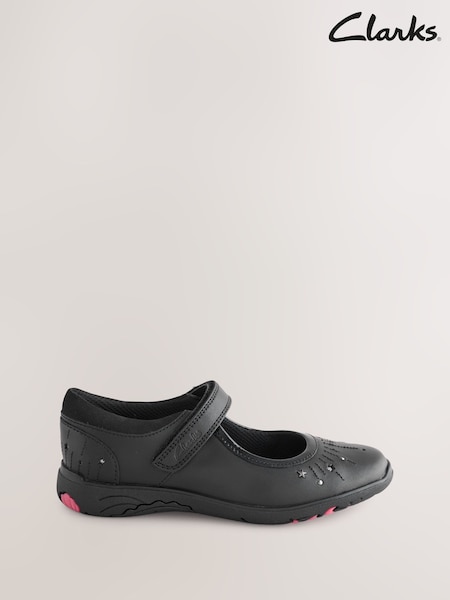 Clarks Black Leather Wide Fit (G) Younger Girls Relda Wish Mary Jane Shoes (AR8144) | €64 - €66