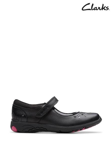 Clarks Black Leather Extra Wide Fit (H) Younger Girls Relda Wish Mary Jane Shoes (AR8145) | €61 - €66