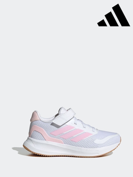 adidas White/Pink Runfalcon 5 Elastic Lace Running Kids Trainers (AR8191) | €40