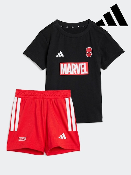 adidas Black Marvel Spider-Man T-Shirt and Shorts Set Infant Kids (AR8518) | R$ 295