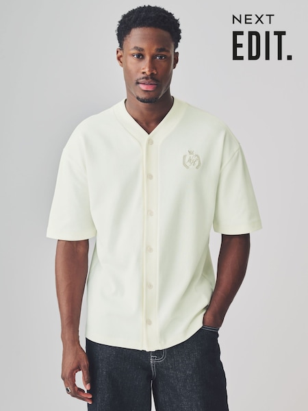 Ecru EDIT Baseball Style Button Through T-Shirt (AR8694) | 139 QAR