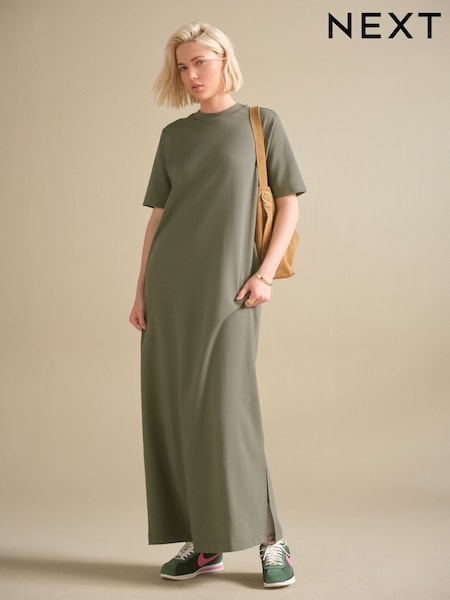 Verde - Heavyweight Short Sleeve Crew Neck Maxi T-Shirt Dress (AR8737) | R$ 235