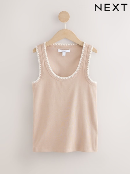 Neutral Contast Knit Trim Scoop Neck Sleeveless Tank Vest Top (AR8738) | €15