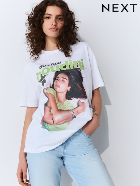 White Oversize Official License Dua Lipa Graphic Print T-Shirt (AR8742) | €34.50