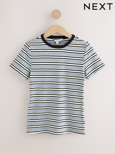 Navy/White Short Sleeve Contrast Neckline Striped Crew Neck T-Shirt (AR8767) | R$ 140
