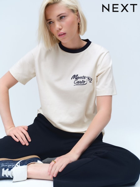 Ecru White City Graphic Heavyweight Short Sleeve Crew Neck T-Shirt (AR8768) | €25