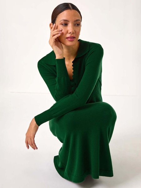 Roman Green Scallop Detail Knitted Midi Dress (AR8773) | R$ 700