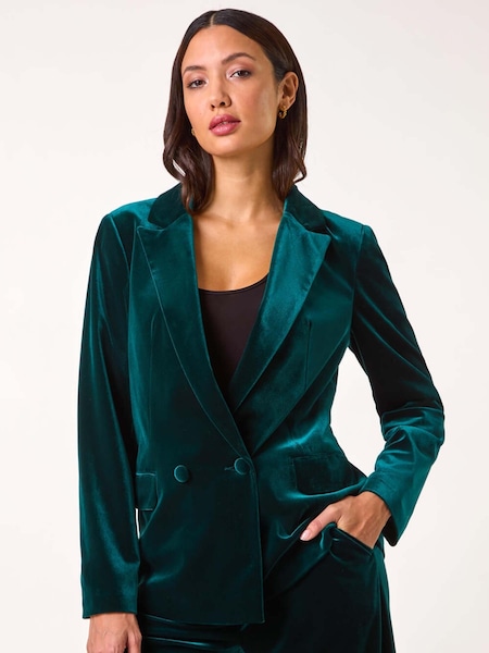Verde - Roman Velvet Două rânduri de nasturi Blazer (AR8788) | 521 LEI