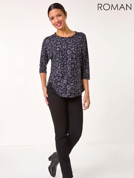 Roman Grey Animal Print Raglan Top (AR8789) | €42