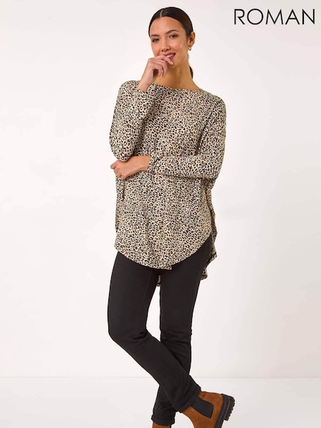 Roman Natural Animal Print Stretch Tunic Top (AR8797) | AED291