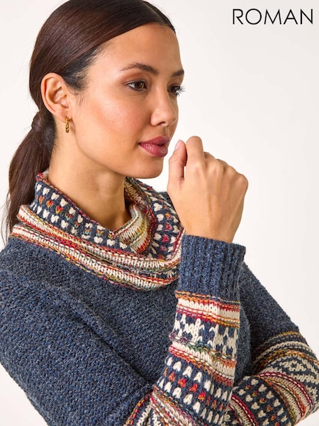 Roman Blue Abstract Print Roll Neck Knit Jumper (AR8800) | €64