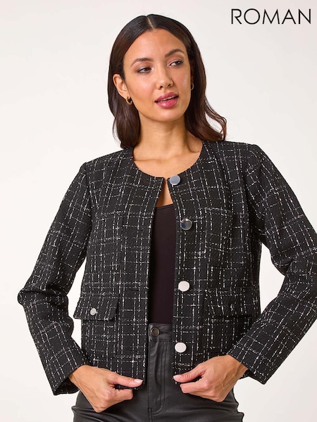 Roman Black Single Breasted Buttoned Boucle Jacket (AR8801) | $146