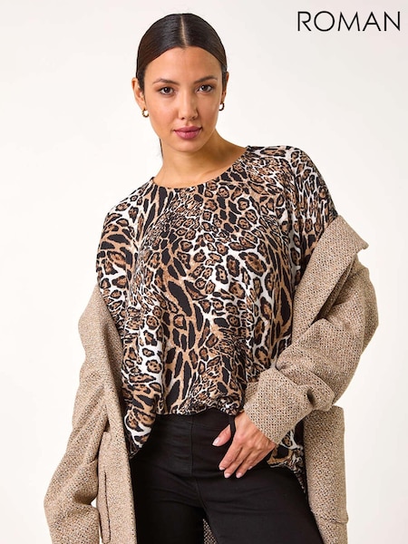 Roman Natural Snit Animal Print Top (AR8804) | 178 QAR
