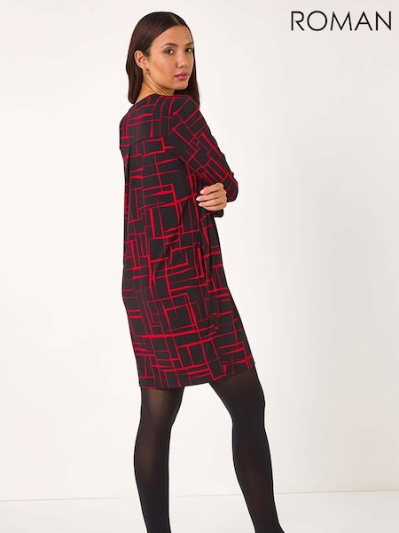 Roman Red Geo Print Cocoon Stretch Dress (AR8813) | €63