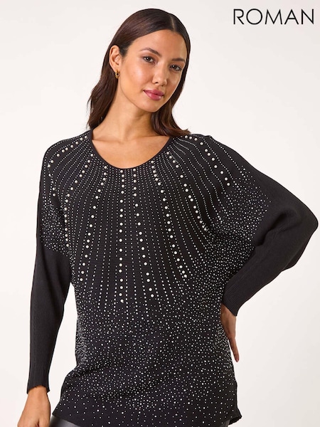 Musta - Roman Diamante Hotfix Sunray Top (AR8824) | €66