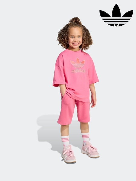 adidas originals Pink Trefoil T-Shirt and Shorts Set Little Kids (AR9030) | AED204