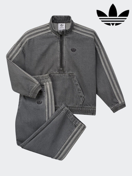 adidas Originals Grey Denim Zip Crew Kids Sweat Top & Joggers Set (AR9051) | €63