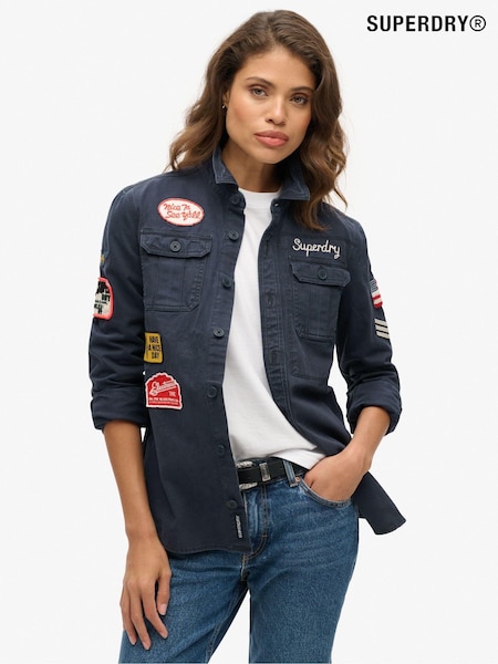 Superdry Blue 100% Cotton Long Sleeve Scout Shirt (AR9070) | SGD 165