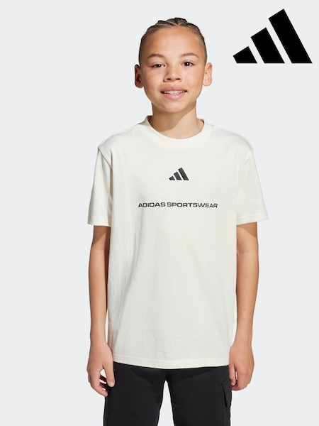 adidas White Kids Slogan Jersey T-Shirt (AR9099) | R$ 120