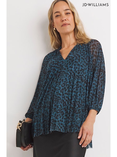 JD Williams Blue Print V-Neck Mesh Blouse (AR9159) | €36