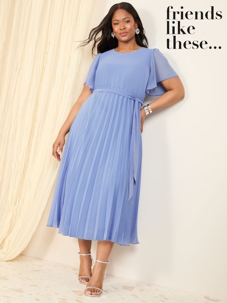 Friends Like These Pale Blue Curve Angel Sleeve Chiffon Pleat Midi Dress (AR9343) | 4,326 UAH