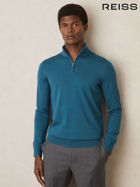 Deep Sinivihreä Sininen - Reiss Blackhall Merino Wool Half-zip Funnel Neck Jumper (AR9364) | €154