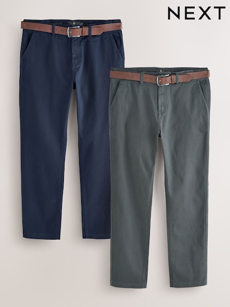 Bleumarin/Gri Carbune - Belted Soft Touch Chino Trousers 2 Pack (AR9387) | 392 LEI