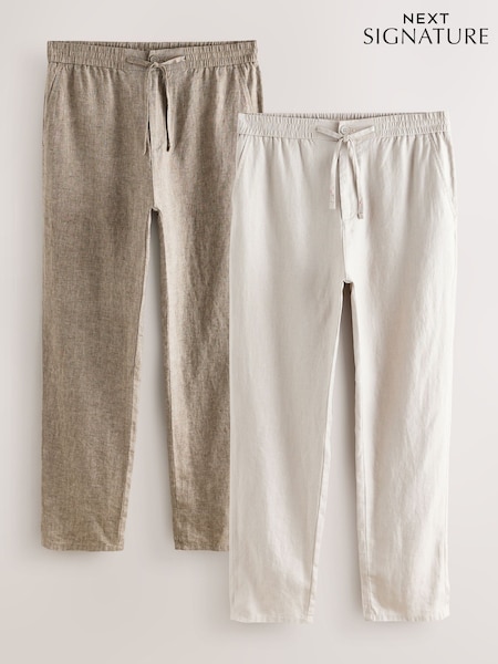 Neutral/Stone - Signature 100% Linen Chino Trousers 2 Pack (AR9393) | € 83